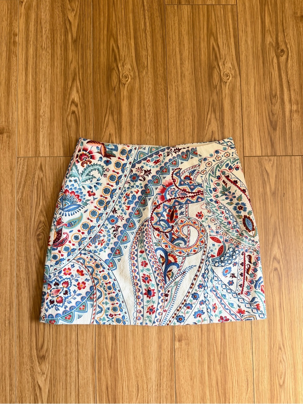 Sezane Paisley Mini Skirt in Cream, Blue and Red